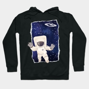 Floating astronaut Ufo alien abduction funny cute spaceship moon mars cosmic space Hoodie